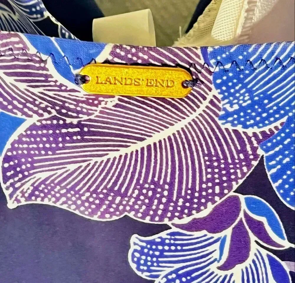 Lands' End Wrap Tankini Swimsuit Top Blue & Purple Fliral Paisley Pattern Sz 10